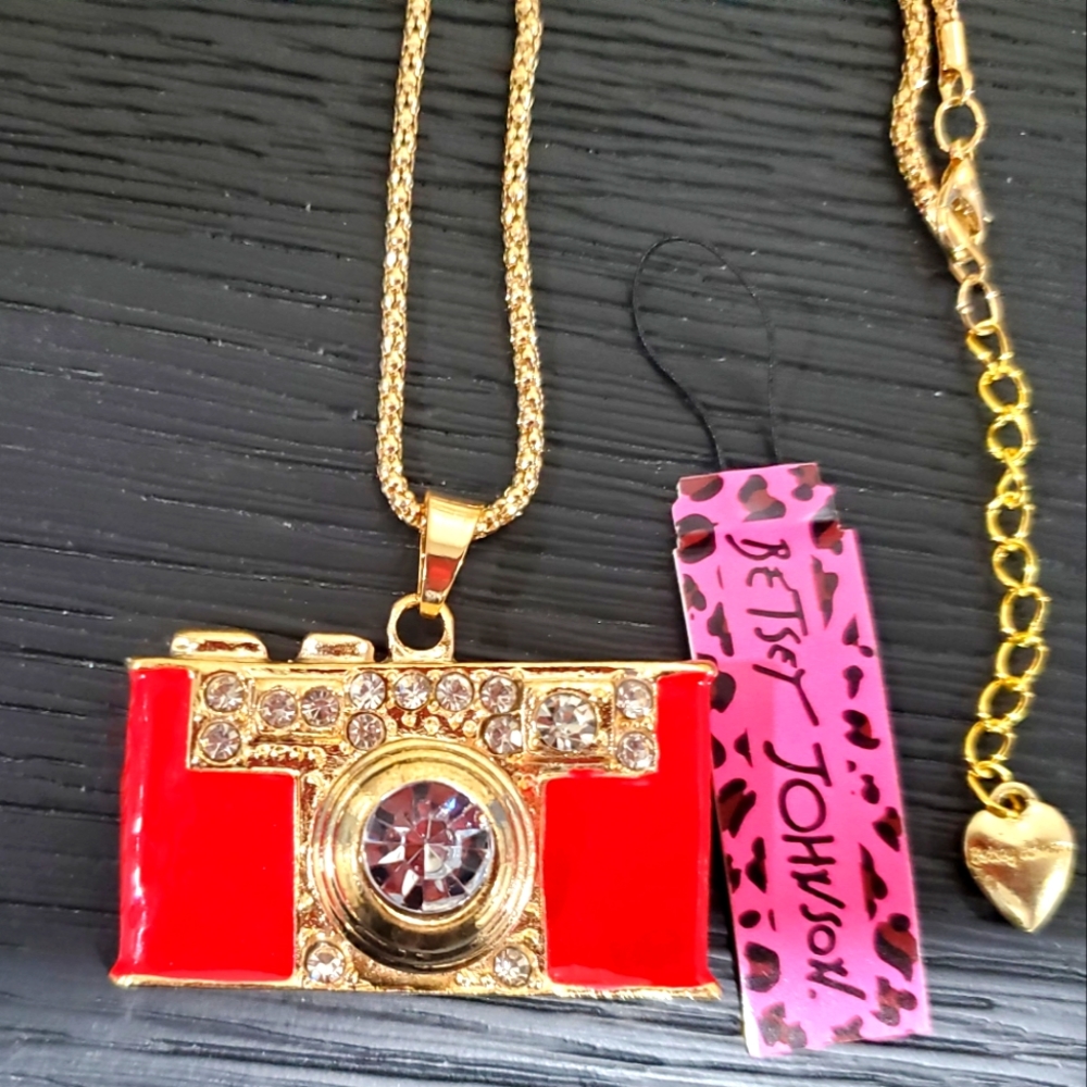 Betsey Johnson Red Camera Necklace